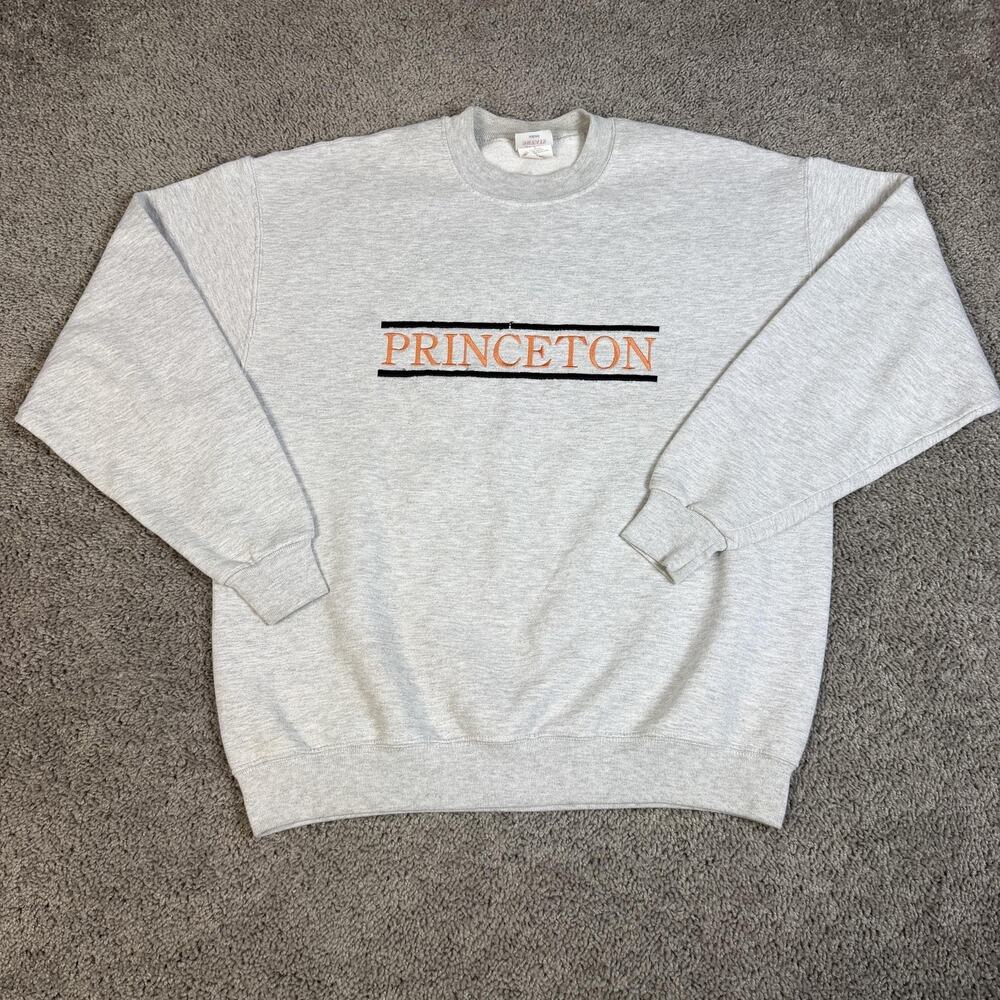 Princeton Sweatshirt Mens L Gray Pullover Crewneck Embroidered Graphic